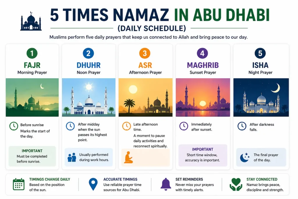 5 Times Namaz in Abu Dhabi (Daily Schedule)